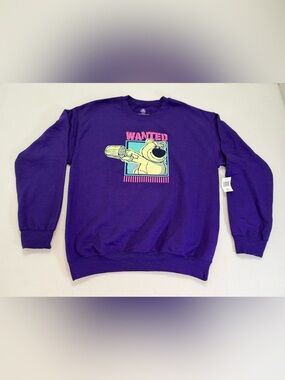 Disney Lotso Wanted Graphic Purple Crewneck Sweatshirt Size Medium NWT